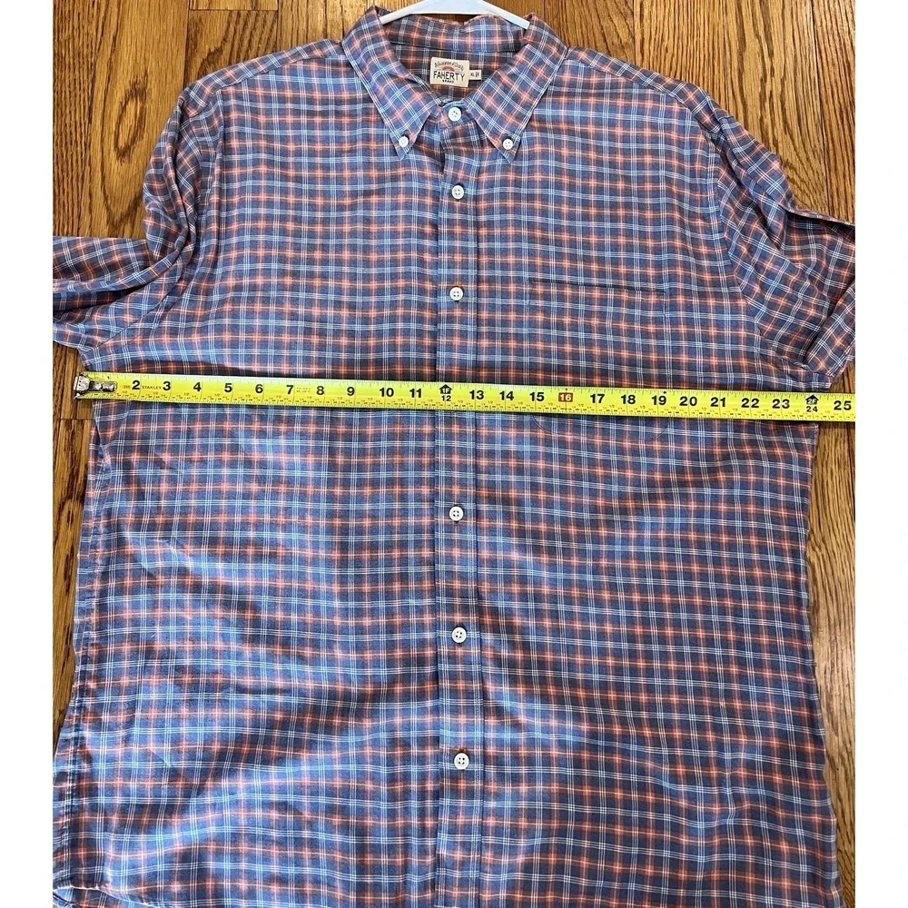 Faherty Mens Reddish Blue Gray Plaid Button Up Long Sleeve Cotton Shirt XL - Picture 12 of 15